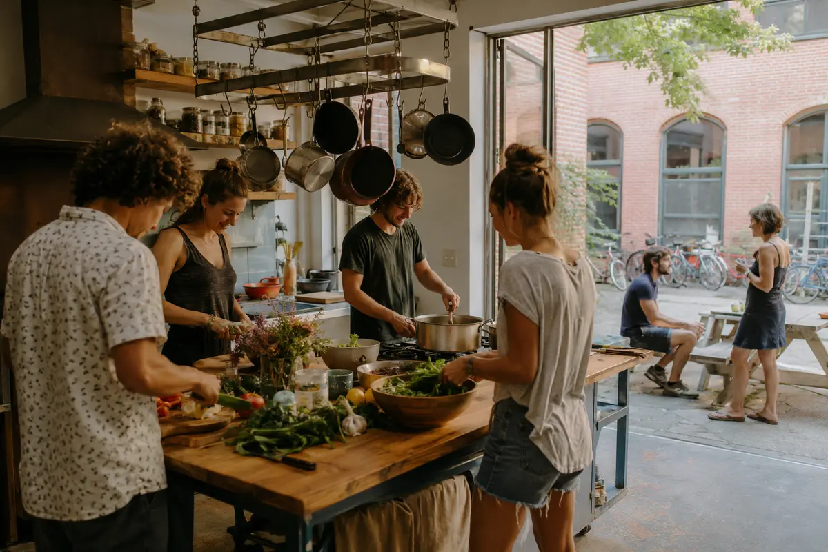 Illustrative cooperative kitchen and shared courtyard